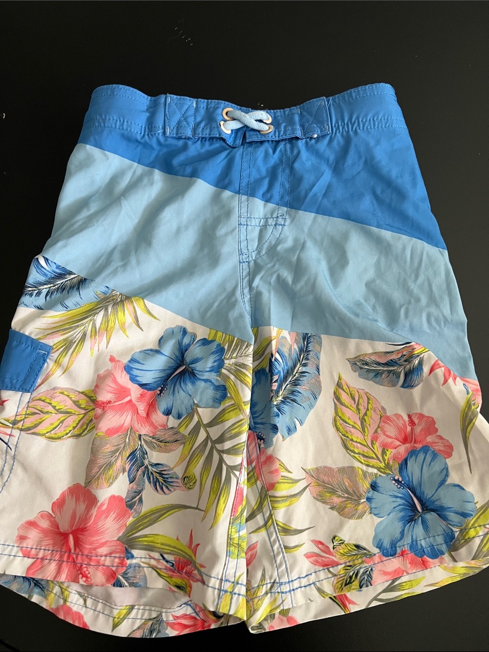 Source Unknown Blue Floral Kids Swim Trunks